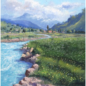 Tahir Bilal Ummi, 24 x 24 Inch, Oil on Canvas, Landscape Painting, AC-TBL-042